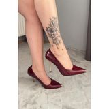 Difolia Kadın Lipo Bordo Rugan Metal Burun Detayı 10 cm Ince Topuklu Ayakkabı & Stileto