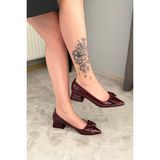 Difolia Kadın Mila Bordo Kroko Fiyonklu 3,5 cm Blok Topuklu Stiletto / Ayakkabı