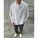 Difransel Jeans Erkek Basic Keten Relaxed Fit Gömlek - Beyaz