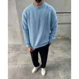 Difransel Jeans Erkek Bisiklet Yaka Oversize Triko Kazak - Mavi