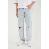 Difransel Jeans Erkek Dizi Yırtık Açık Mavi Baggy Pantolon - 32