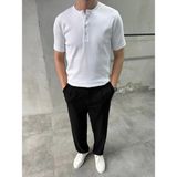 Difransel Jeans Erkek Slim Fit Düğmeli Yaka Fitilli Kısa Kollu T-Shirt - Beyaz