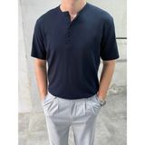 Difransel Jeans Erkek Slim Fit Düğmeli Yaka Fitilli Kısa Kollu T-Shirt - Lacivert - XL