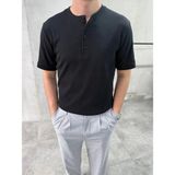 Difransel Jeans Erkek Slim Fit Düğmeli Yaka Fitilli Kısa Kollu T-Shirt - Siyah