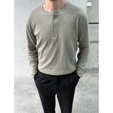Difransel Jeans Erkek Slim Fit Düğmeli Yaka Fitilli Uzun Kollu T-Shirt - Haki