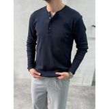 Difransel Jeans Erkek Slim Fit Düğmeli Yaka Fitilli Uzun Kollu T-Shirt - Lacivert - XL