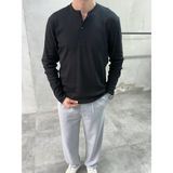 Difransel Jeans Erkek Slim Fit Düğmeli Yaka Fitilli Uzun Kollu T-Shirt - Siyah