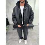 Difransel Jeans Oversize Siyah Suni Deri Bomber Ceket