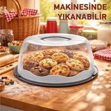 Diğer 128866508 Büyük Boy, Geçmeli Kilitli, Kapaklı Ve Kulplu Yaş Pasta, Kek Taşıyıcı, Yuvarlak, Bpa İçermeyen Kek Fanusu, Börek, Çörek Saklama Kabı,, Turta, Kurabiye Taşıma Kutusu Lacivert
