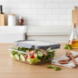 Diğer 128868564 1 Adet 1000 Ml Borosilikat Cam Saklama Kabı - 4 Klipsli Kilitli Bambu Kapaklı Sızdırmaz Vakumlu Dikdörtgen Beslenme Ve Erzak Kabı Dayanıklı Büyük Boy Kutu