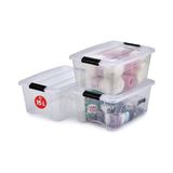 Diğer 128871425 Ohyama, 3'lü Set İstiflenebilir Saklama Kutusu, Klik Kilitli New Top Box Ntb-15 Plastik, Şeffaf, 3 X 15 L, U 39,5 X G 29 X Y 18,6 Cm