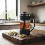 Diğer 57855210126495980184975 350 Ml French Press Filtre Kahve Ve Bitki Çayı Demleme Kupası Metal Filtreli, Isıya Dayanıklı, Portatif Siyah Demlik İç Hazne Sert Kristal Mikadandır Cam Değildir Açık Bej