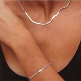 Diğer Gümüş Renk Bileklik Kolye Takım Set İtalyan Ezme Çelik Zincir Kolye Bileklik İkili Set Unisex Ürün
