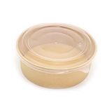 Diğer Omeyva Yuvarlak Şeffaf Kapaklı Kağıt Karton Kraft Salata Yemek Kabı Kase- 20 Oz - 590 Ml. - 100 Adet Kahverengi