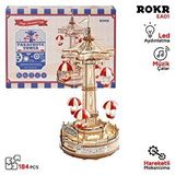 Diğer Rokr Ea01 Müzik Kutusu Parachute Tower Music Box Diy 3d Wooden Puzzle Maket Model Seti 3d Model Kit Detaylı Dekoratif Hobi Seti Ah