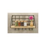 Diğeraass Retro Metal Duvar Rafı,6 Kancalı,Kahve Köşesi,Mutfak Rafı,Ahşap Raflı,32X11,5X24cm,Hazır Montajlı