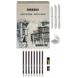 DIGERUI Eskiz Defteri (SKETCH BOOK) A5 50 Yp Spralli Karakalem Çizim Seti Hamur Silgi Dağıtma Kalemi
