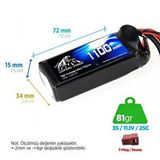 Digerui Leopard Power 1100mah 11.1v 3s 25c Şarjlı Li-po Lityum Polimer Lipo Batarya Pil T Plug
