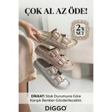 DİGGO 2'li Kadın İthal Parlak Deri Terlik, Çift Tokalı, Rahat Taban Günlük Terlik