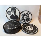 DIGIARTISAN3D Harry Potter Temalı 4'lü Set 3D Baskı Bardak Altlığı | Hogwarts, 9 3/4, Kahve, Portre Ev Hediyesi,
