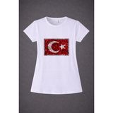 Dıgıl Kids Atatürk ve Türk Bayrağı Motifli Kız Çocuk T-Shirt - Beyaz 01 - 8 - 9 Yaş