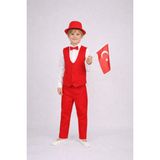 Dıgıl Kids Erkek Çocuk Yelekli Takım Likralı Pantalon Uzun Kol Gömlek - Kırmızı - Beyaz - 9 Yaş