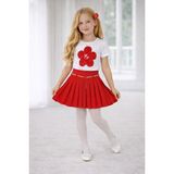 Dıgıl Kids Kız Çocuk Çiçek Desenli T-Shirt Etek Takım - Kırmızı - 10 - 11 Yaş