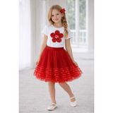 Dıgıl Kids Kız Çocuk Çiçek Desenli T-Shirt Etek Takım - Kırmızı - 9 - 10 Yaş