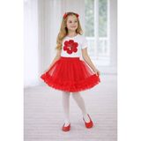 Dıgıl Kids Kız Çocuk Çiçek Desenli T-Shirt Etek Takım - Kırmızı - Beyaz - 5 - 6 Yaş