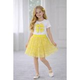 Dıgıl Kids Kız Çocuk Çiçek Desenli T-Shirt Etek Takım - Sarı - Beyaz - 10 - 11 Yaş