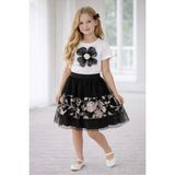 Dıgıl Kids Kız Çocuk Çiçek Desenli T-Shirt Etek Takım - Siyah - Beyaz - 10 - 11 Yaş