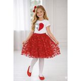 Dıgıl Kids Kız Çocuk Çiçek ve Kalp Desenli T-Shirt Etek Takım - Kırmızı - Beyaz - 7 - 8 Yaş