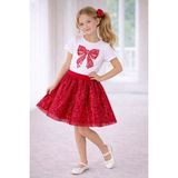 Dıgıl Kids Kız Çocuk Kurdele Desenli T-Shirt Etek Takım - Kırmızı - 5 - 6 Yaş