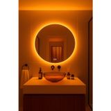 Digital Buğu Çözücü Dokunmatik Dimli Yuvarlak LED Banyo Salon Antre Aynası Sarı Amber Işık (50-60-70-80cm)