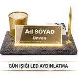 Digital Hayat Kişiye Özel Işıklı Masa Isimliği Mermer LED Ofis Ayna/cam Isimlik Şarjlı Beyaz/gün Işığı - Amber - Gri Tundra Mermer