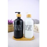 Digithome 2’li Ahşap Standlı Cam Sıvı Sabun ve Bulaşık Deterjanı Şişesi Sabunluk 500 Ml - E/6 C1-1-2