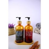 Digithome 2’li Ahşap Standlı Cam Sıvı Sabun Ve Bulaşık Deterjanı Şişesi Sabunluk Amber 500 Ml - D/11 C1-1-289 Turuncu