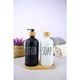 Digithome 2’li Ahşap Standlı Cam Sıvı Sabun Ve Losyon Şişesi Sabunluk 500 Ml - E/6 C1-1-289 Beyaz
