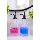 Digithome 2’Li Cam Sıvı Sabun Ve Losyon Etiketli Siyah Tıpalı Deterjan Şişesi Sabunluk 500 Ml - F/12 C1-1-289