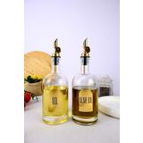 Digithome 2'li Cam Zeytinyağı ve Sıvıyağ Şişesi Otomatik Kapaklı Gold Etiketli Yağdanlık 500 Ml - H/3 C1-1-289