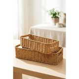 Digithome 2'li Dikdörtgen Hasır Rattan Organizer Sepet - BB6073 - Kahverengi - 36 x 32,5