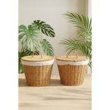 Digithome 2'li Yuvarlak Rattan Hasır Patates Soğan Sarımsak Meyve Sepeti Düzenleyici Organizer -9T02