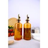 Digithome 2'li Zeytinyağı Ve Sıvıyağ Şişesi Otomatik Kapaklı Etiketli Yağdanlık Amber 500 Ml – I/8 C1-1-289 Turuncu