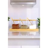 Digithome 3’Lü Borosilikat İnce Cam Ve Ahşap Standlı Baharatlık Kavanoz Takımı Seti Kahverengi – F/3 C1-1-289