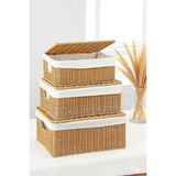 Digithome 3’lü Kapaklı Hasır Organizer Sepet- 1376 - Beyaz - Kahverengi