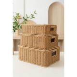Digithome 3'lü Kapaklı Hasır Rattan Organizer Sepet - BB6065 - Kahverengi
