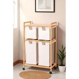 Digithome Bambu 4 Bölmeli Kirli Sepetli Çamaşır Sepeti Raflı Banyo düzenleyici Db-0018