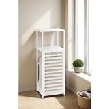Digithome Bambu Beyaz Mat Lake Kirli Sepetli 2 Raflı Banyo Düzenleyici Çamaşır Sepeti DB-0020