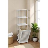 Digithome Bambu Beyaz Mat Lake Kirli Sepetli 3 Raflı Banyo Düzenleyici Çamaşır Sepeti DB-0019