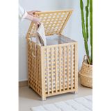 Digithome Bambu Bölmeli Çamaşır Sepeti 62x45 cm Kulplu Taşınabilir Bezli